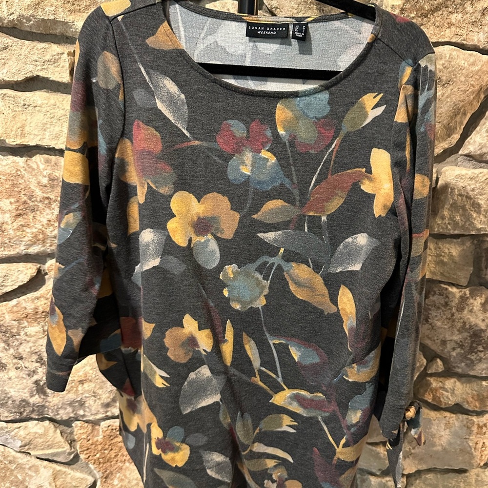 Susan Graver Dark Gray Floral Blouse